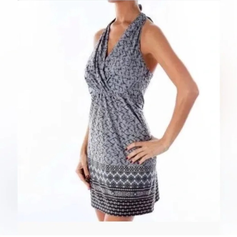 Athleta Go Anywhere Gray Patterned Halter Dress Size 2